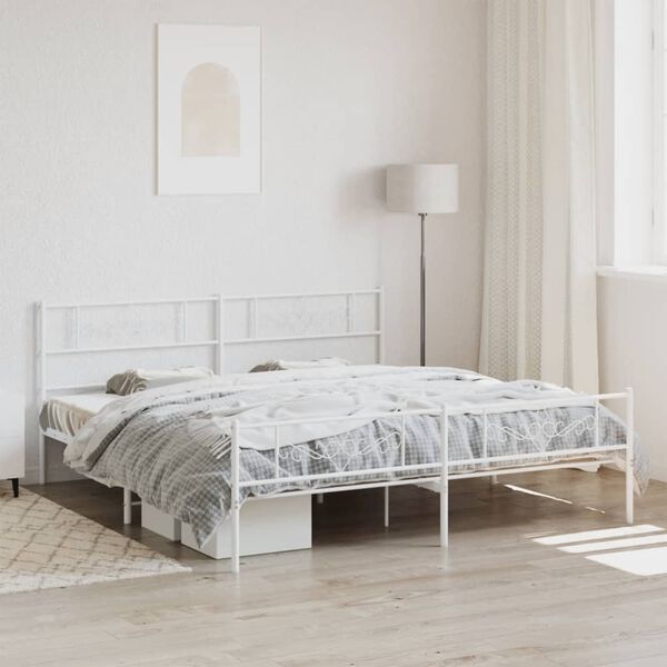 vidaXL Estrutura de cama com cabeceira e p&eacute;s 180x200 cm metal branco