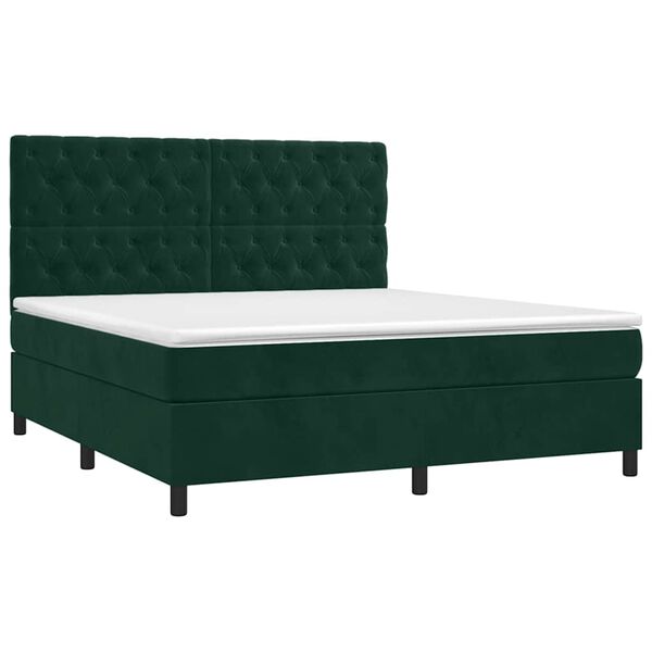vidaXL Cama com molas/colch&atilde;o 160x200 cm veludo verde-escuro