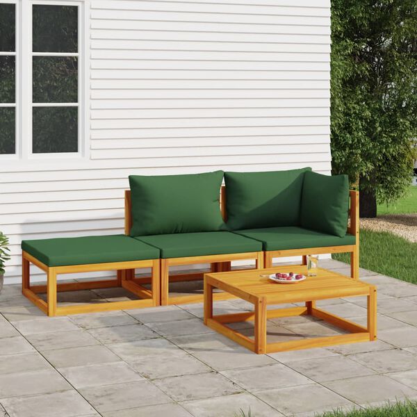 vidaXL 4 pcs conj. lounge jardim madeira c/almofad&otilde;es verdes