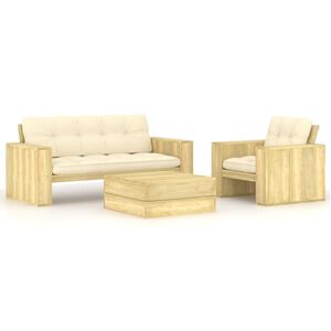 vidaXL 3 pcs conjunto lounge de jardim com almofad&otilde;es pinho impregnado