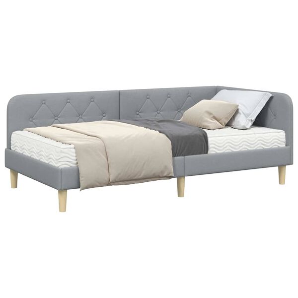 vidaXL Estrutura de Cama de Canto Cinzento-claro 100 x 200 cm tecido