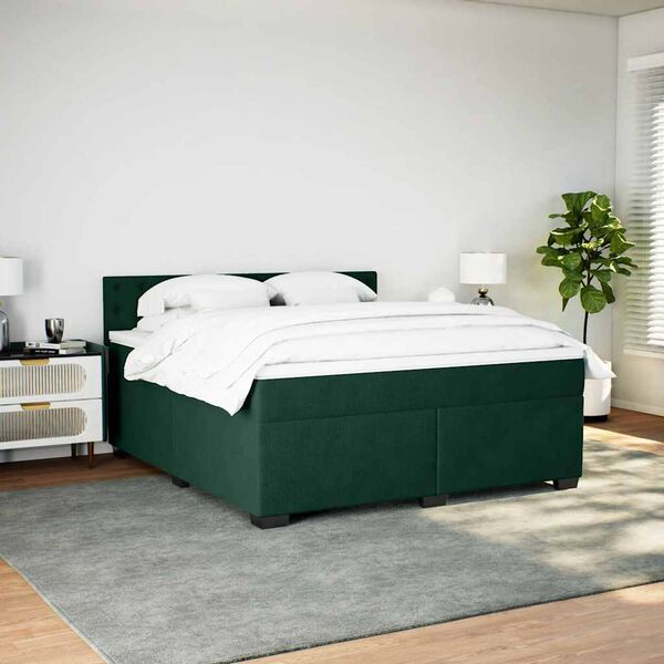 vidaXL Cama com molas/colch&atilde;o 180x200 cm veludo verde-escuro