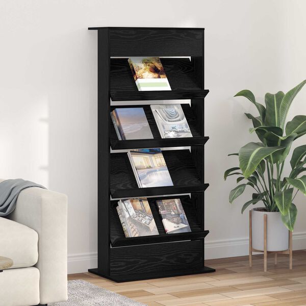 vidaXL Estante de Revistas Carvalho Preto 70 x 41 x 156 cm