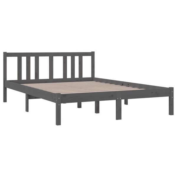 vidaXL Estrutura de cama casal 135x190 cm madeira maci&ccedil;a cinzento