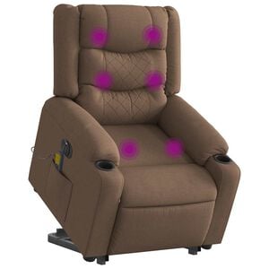 vidaXL Poltrona el&eacute;trica elevat&oacute;ria massagens tecido castanho