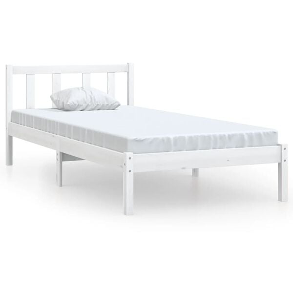 vidaXL Estrutura de cama solteiro 90x190 cm pinho maci&ccedil;o branco