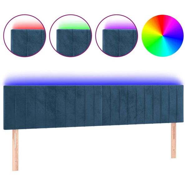 vidaXL Cabeceira de cama c/ luzes LED veludo 200x5x78/88cm azul-escuro