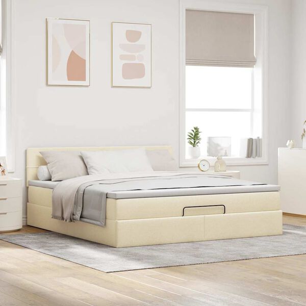 vidaXL Estrutura de cama otomana com creme de colch&atilde;o 180x200cm tecido