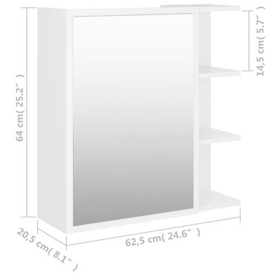 vidaXL Armário de WC c/ espelho 62,5x20,5x64 cm contraplacado branco