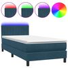 vidaXL Cama box spring c/ colch&atilde;o e LED 100x220 cm veludo azul-escuro