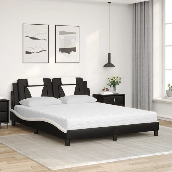 vidaXL Cama Viana com colch&atilde;o 160x200 cm couro artificial preto e branco