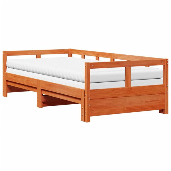 vidaXL Sofá-cama com gavetão e colchões 90x200 cm pinho castanho-mel