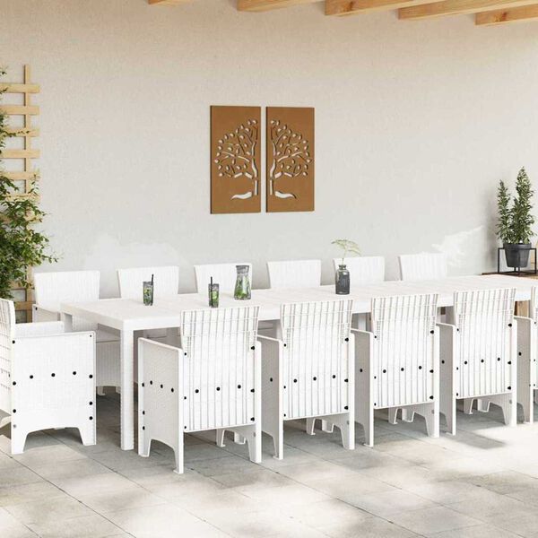 vidaXL Conjunto de Jantar para Jardim 15 pcs Branco Rattan Polt