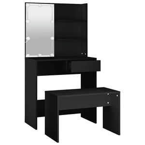 vidaXL Conjunto de toucador com luzes LED derivados de madeira preto