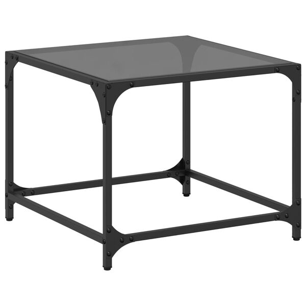 vidaXL Mesa de centro com topo em vidro preto 50x50x40 cm a&ccedil;o