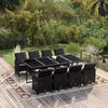 vidaXL 9 pcs conjunto de jantar p/ jardim c/ almofad&otilde;es vime PE preto