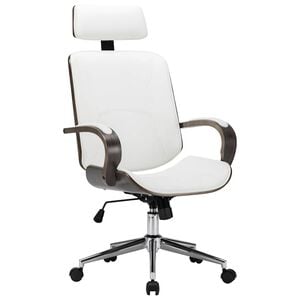 vidaXL Cadeira escrit&oacute;rio girat&oacute;ria couro arti./madeira curvada branco