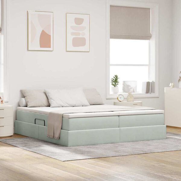 vidaXL Cama com arruma&ccedil;&atilde;o e colch&atilde;o Cinzento-claro 200 x 200 cm Veludo