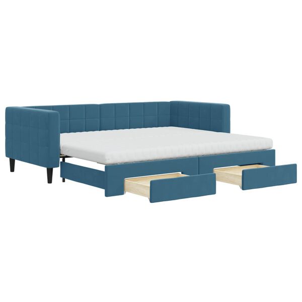 vidaXL Sof&aacute;-cama com gavet&atilde;o e gavetas 90x200 cm veludo azul