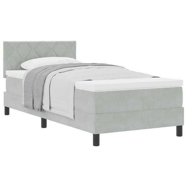 vidaXL Cama Box com colch&atilde;o Cinzento-claro 90 x 190 cm Veludo