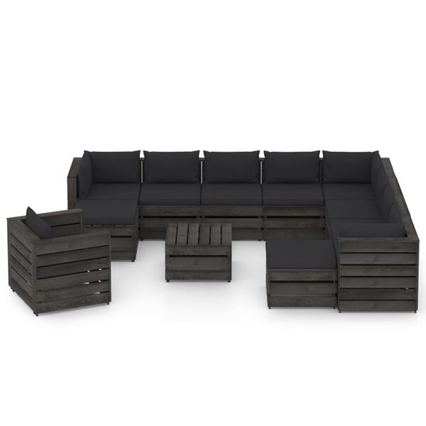 vidaXL 12pcs conj. lounge jardim + almofad&otilde;es madeira impreg. cinzento