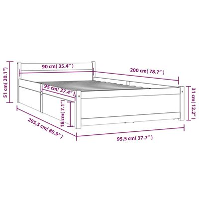 vidaXL Estrutura de cama com gavetas 90x200 cm