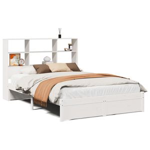 vidaXL Cama com estante sem colch&atilde;o 140x190 cm pinho maci&ccedil;o branco