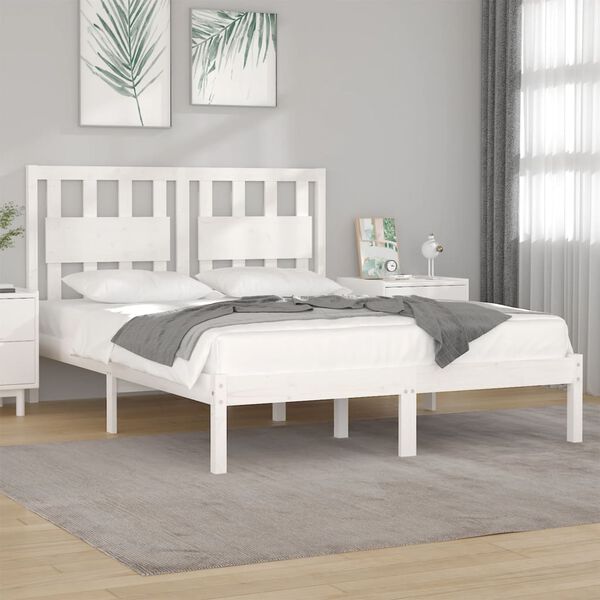 vidaXL Estrutura de cama 160x200 cm madeira de pinho maci&ccedil;a branco