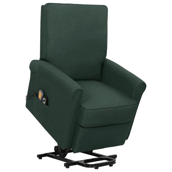 vidaXL Poltrona elevatória de massagens tecido verde-escuro