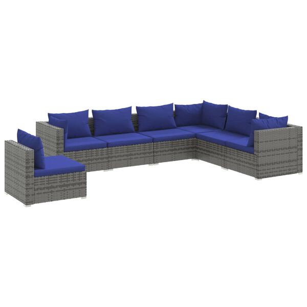 vidaXL 7 pcs conjunto lounge de jardim c/ almofad&otilde;es vime PE cinzento