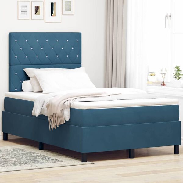vidaXL Cama Box Spring LED com colch&atilde;o Azul Escuro 120 x 200 cm Veludo