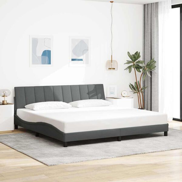 vidaXL Estrutura de cama sem colch&atilde;o Hanko 200x200 cm tecido cinzento-escuro