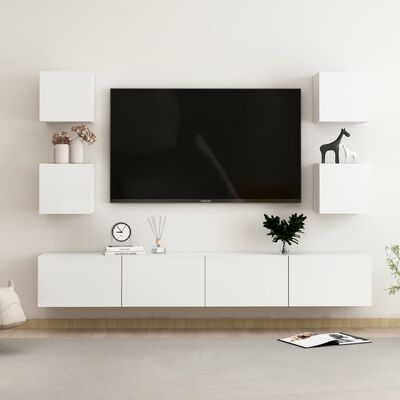 vidaXL 6 pcs conjunto de móveis de TV contraplacado branco brilhante