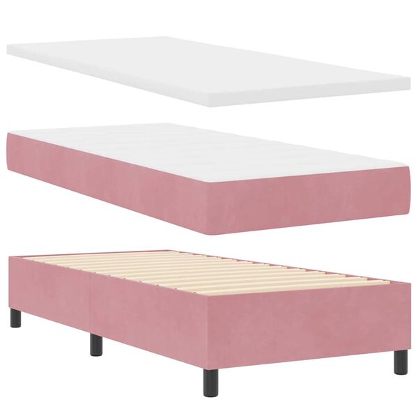 vidaXL Cama Box com colch&atilde;o com cabeceira Rosa 100 x 200 cm Veludo