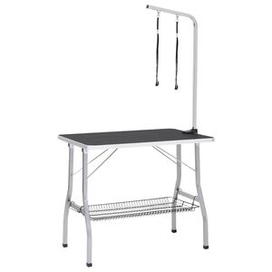 vidaXL Mesa de grooming ajust&aacute;vel para c&atilde;es com 2 la&ccedil;os e cesto