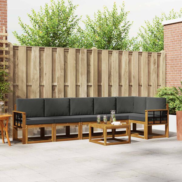 vidaXL Conjunto de Sof&aacute;s para Exterior 7 pcs Natural e Antracite