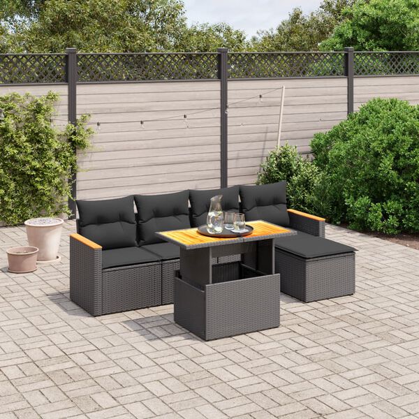 vidaXL 6 pcs conjunto sof&aacute;s de jardim c/ almofad&otilde;es vime PE preto