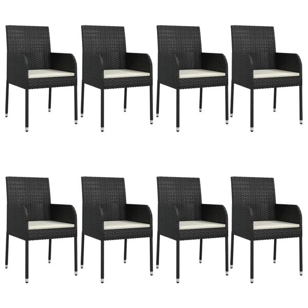 vidaXL 9 pcs conjunto de jantar p/ jardim c/ almofad&otilde;es vime PE preto