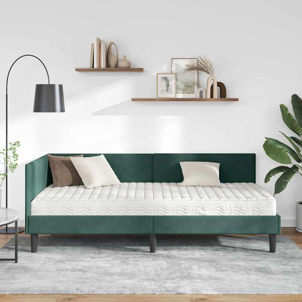 vidaXL Estrutura de Cama de Canto com Colch&atilde;o 2 pcs Verde Veludo
