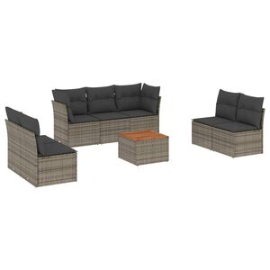 vidaXL 8 pcs conjunto sof&aacute;s de jardim c/ almofad&otilde;es vime PE cinzento