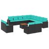 vidaXL 14 pcs conjunto de sof&aacute;s p/ jardim c/ almofad&otilde;es vime PE preto