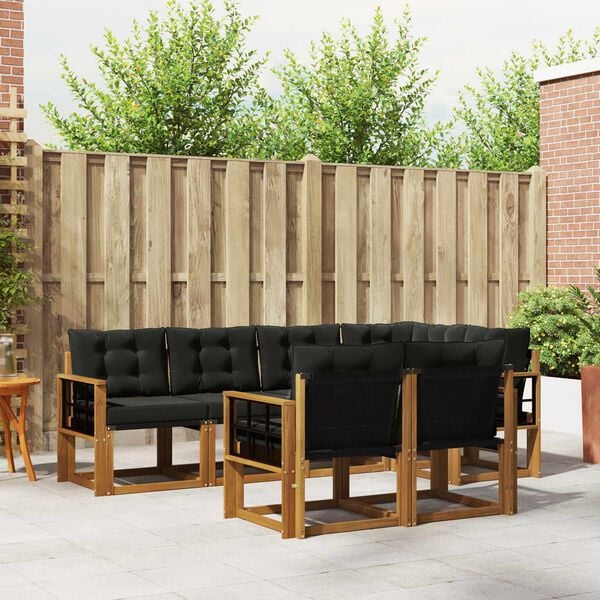 vidaXL Conjunto de Sof&aacute;s para Exterior 7 pcs Natural e Preto