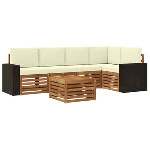 vidaXL Conjunto de Sof&aacute;s para Exterior 6 unid. Natural e Creme