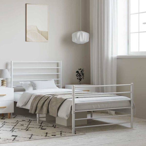 vidaXL Estrutura de cama com cabeceira e p&eacute;s 100x200 cm metal branco