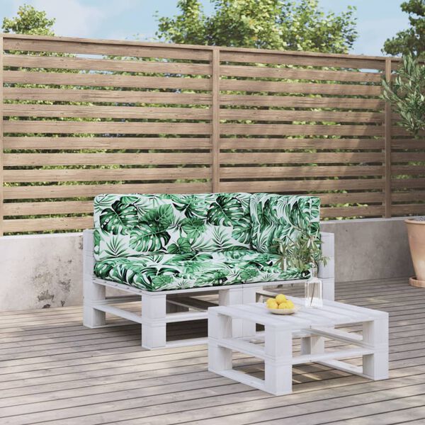 vidaXL Almofad&otilde;es para sof&aacute; de paletes 3 pcs tecido padr&atilde;o de folhas