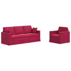 vidaXL Sof&aacute; 2 pcs Vinho Vermelho 198 x 78 x 80 cm Veludo