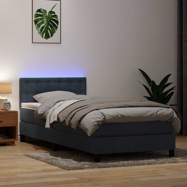 vidaXL Cama box spring c/ colch&atilde;o e LED cinza-escuro 80x220 cm veludo