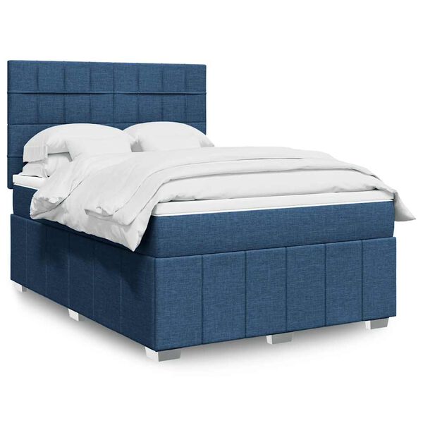 vidaXL Cama com molas/colch&atilde;o 140x190 cm tecido azul
