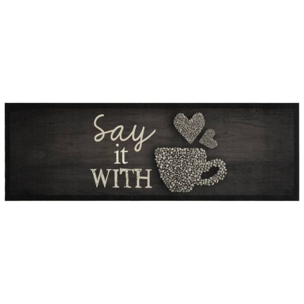 vidaXL Tapete de cozinha lav&aacute;vel 60x180 cm veludo padr&atilde;o ch&aacute;vena preto