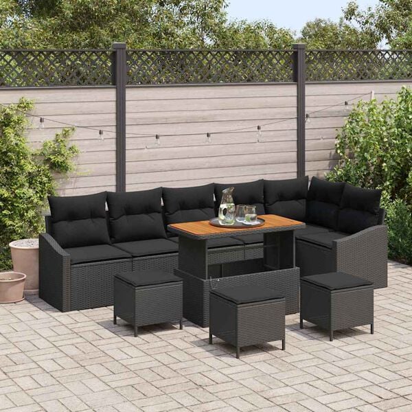 vidaXL Conjunto de Sof&aacute; de Jardim 10 pcs Preto Rattan Sint&eacute;tico
